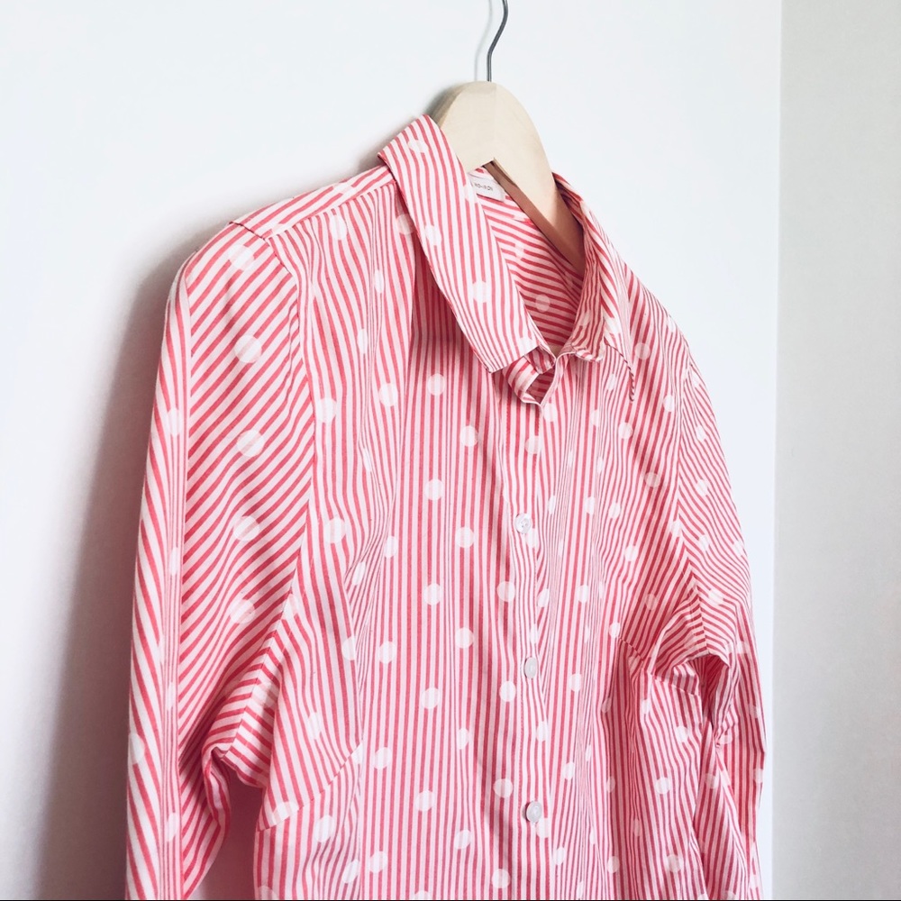 Chico’s Red White Striped Polka Dot Button Down M